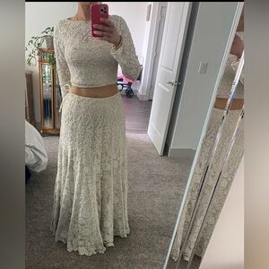 Light gray Indian Lengha sheer long sleeves and pearl beading